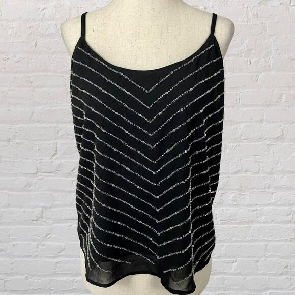 Y2K Black Babydoll Tank M Beaded Chiffon Glam Party Vintage Nordstrom - Picture 1 of 7